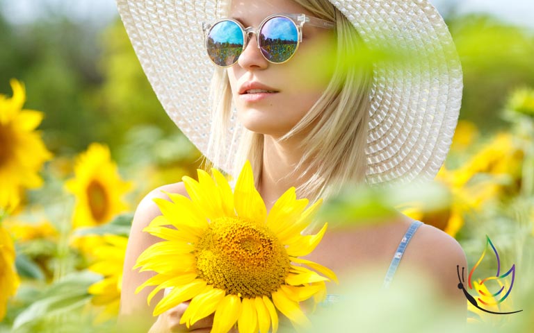 Sunflowers and model
