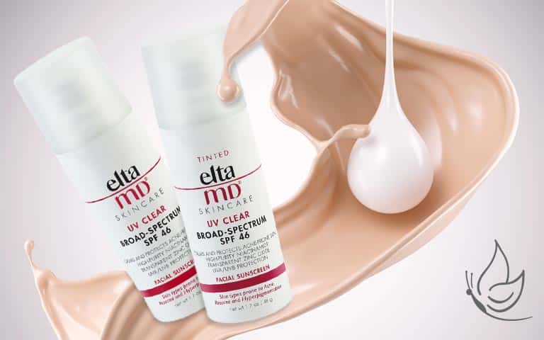 EltaMD Clear SPF for acne, two bottles and product lotion